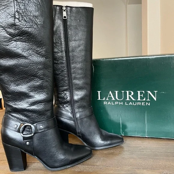Ralph Lauren black heeled boots. - Picture 5 of 8